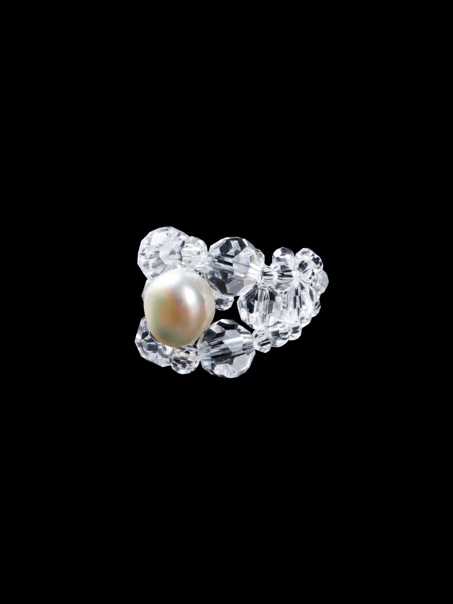 Crystal Beaded Baroque Pearl Square Ring