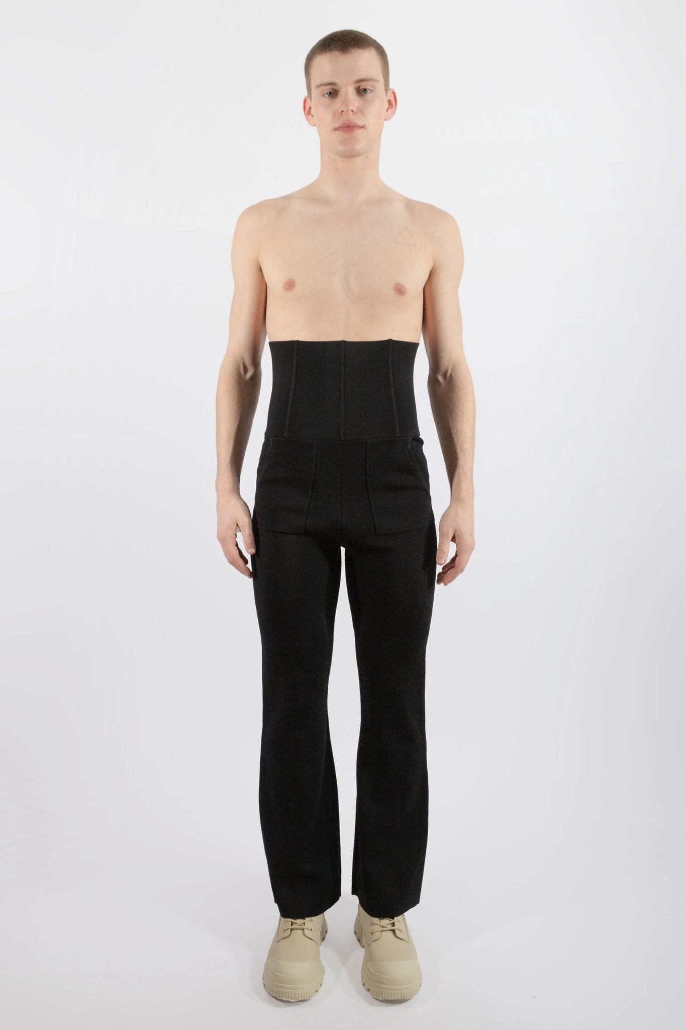 Knitted High Wasted Corset Pants- Black