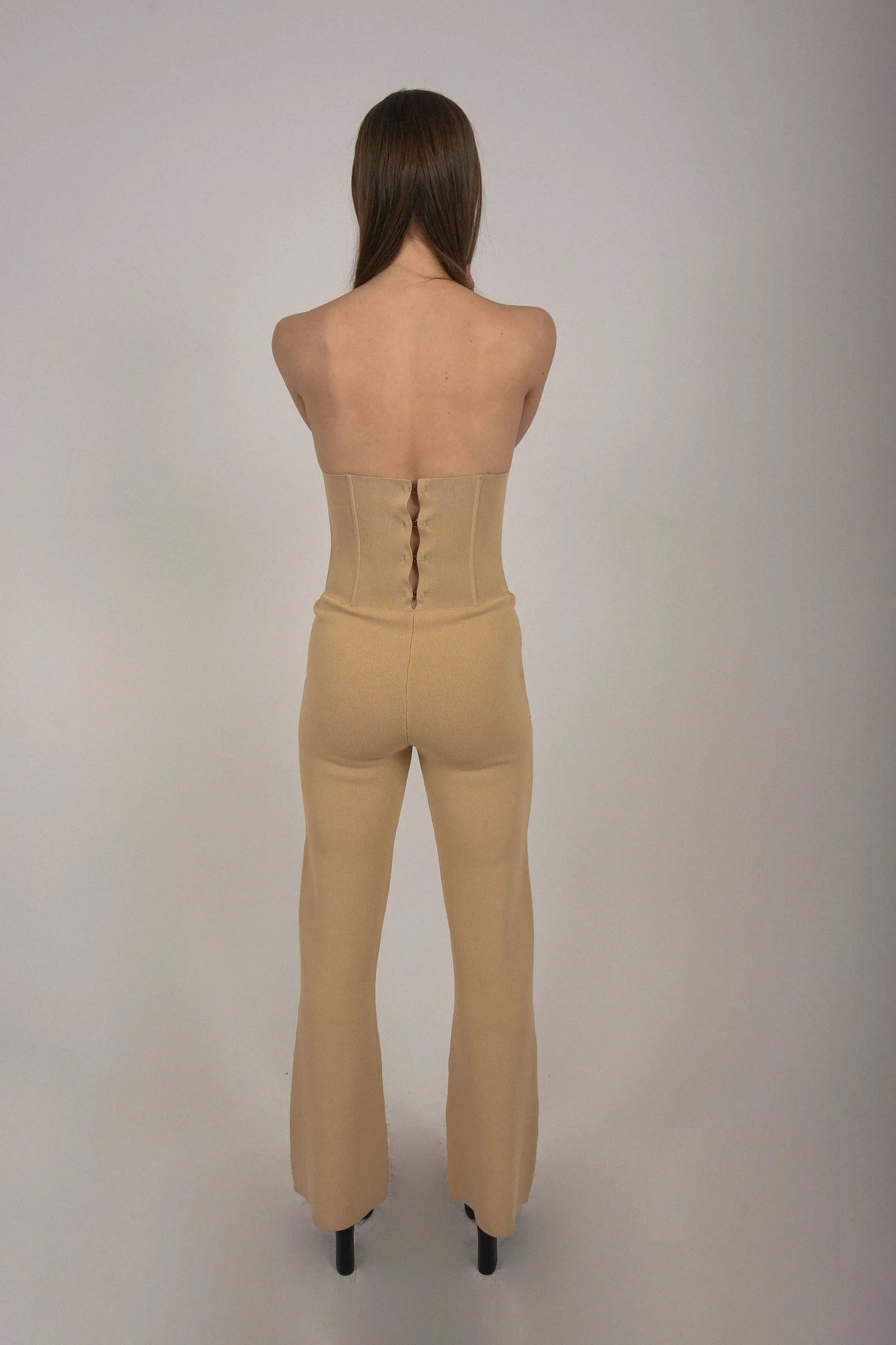 Knitted High Wasted Corset Pants- Champagne
