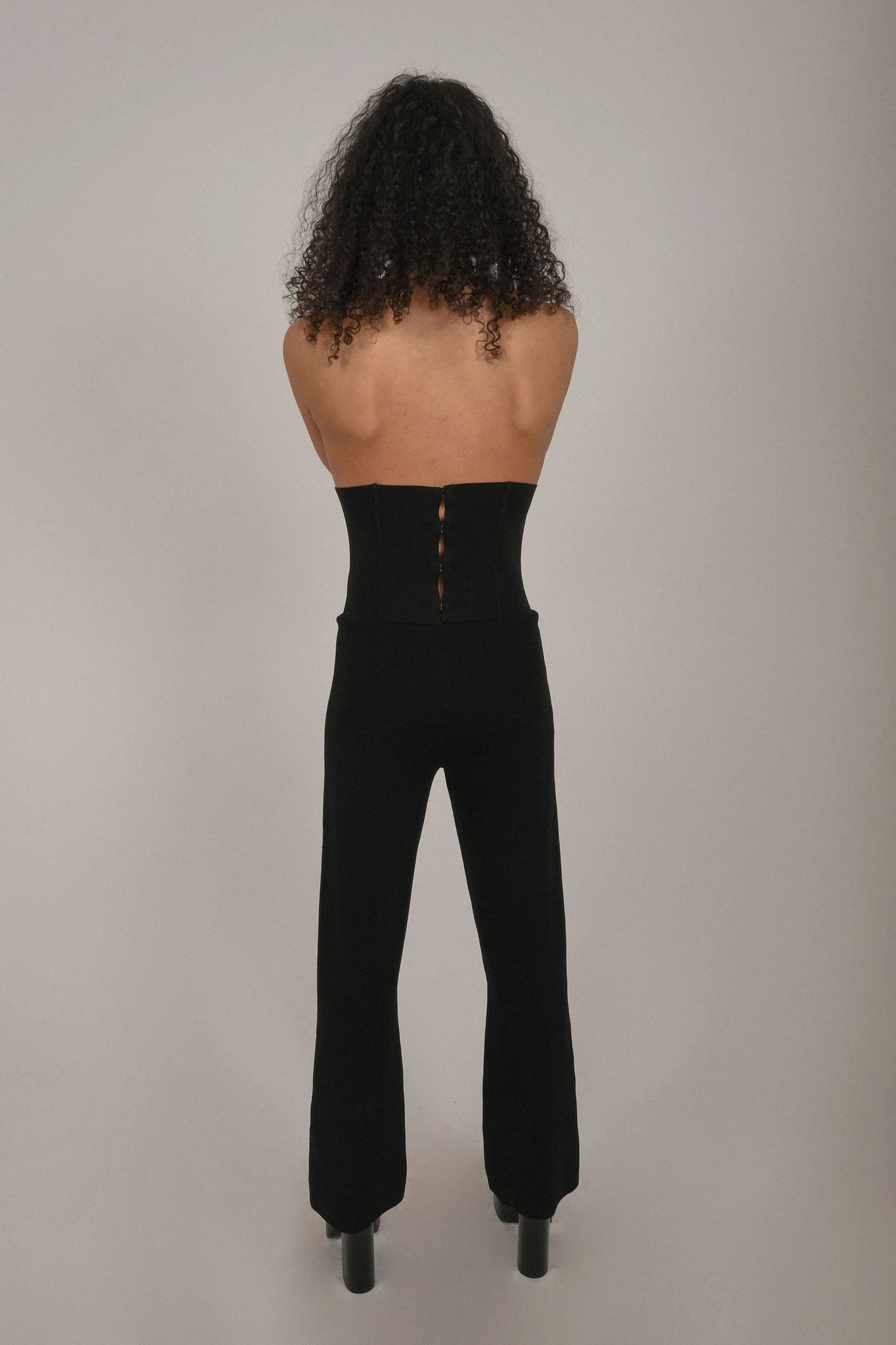 Knitted High Wasted Corset Pants- Black