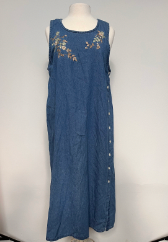 Vintage Denim Maxi Dress with Embroidered Detailing
