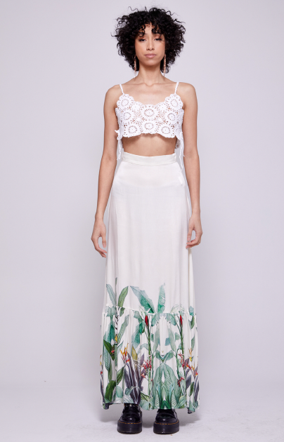 Pop Up Maxi cropped crochet flower camisole top and maxi skirt in white