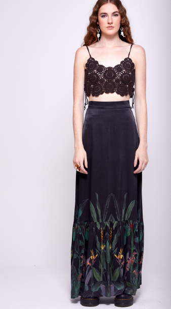 Pop Up Maxi cropped crochet flower camisole top and maxi skirt in black