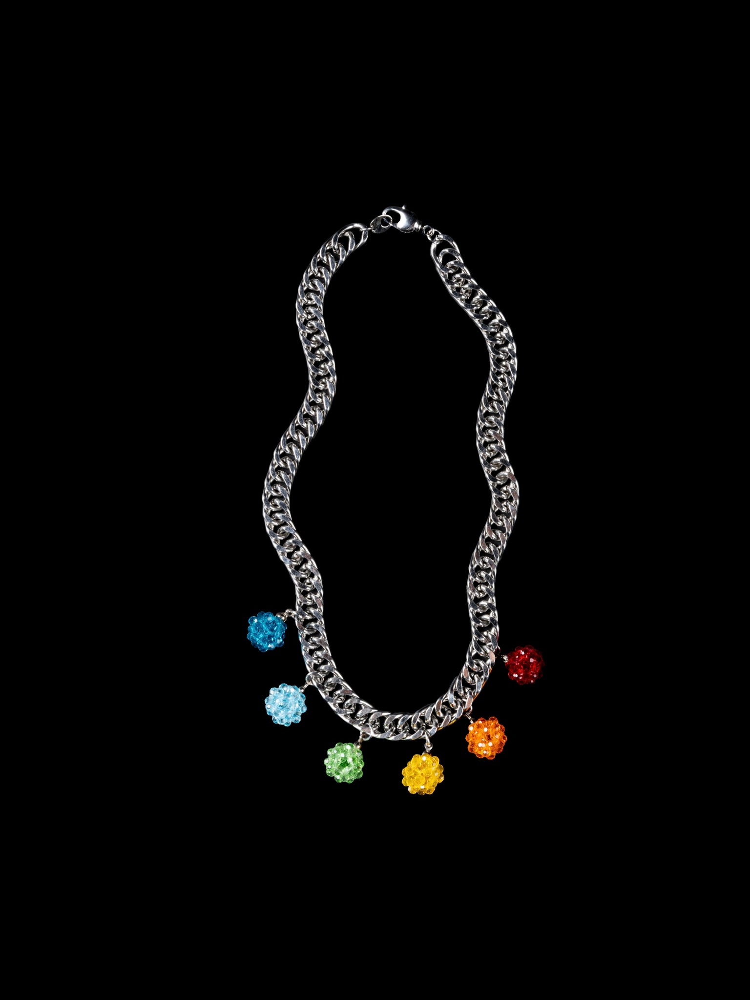 Crystal Bead Rainbow Dropped Ball Chain Necklace