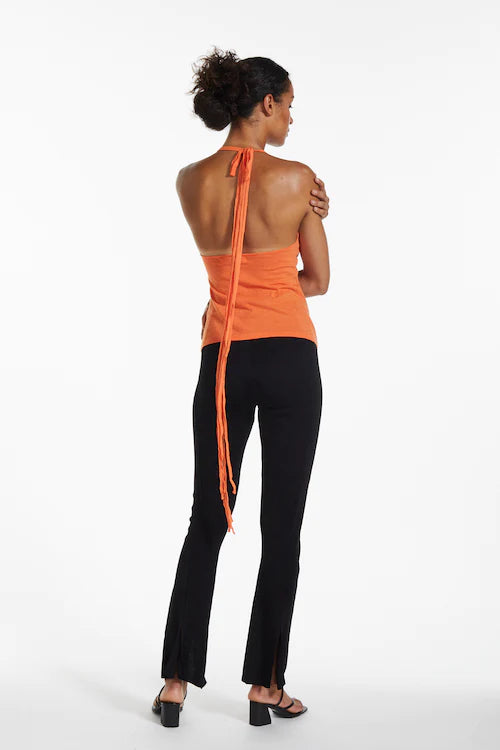 Self-Tie Halter Knit Tank with Back Straps