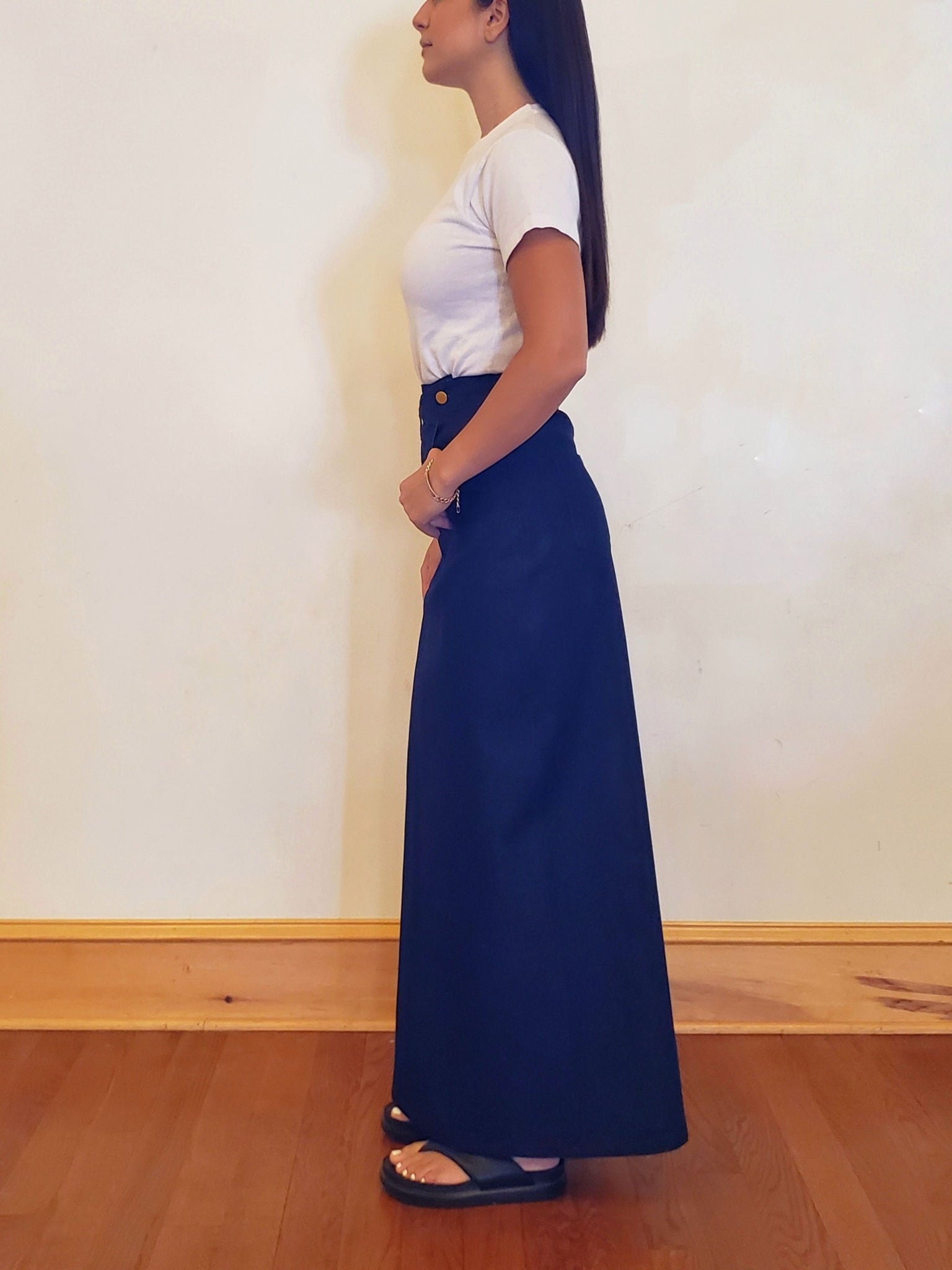 Mariah Organic Cotton Asymmetrical Denim Maxi Skirt