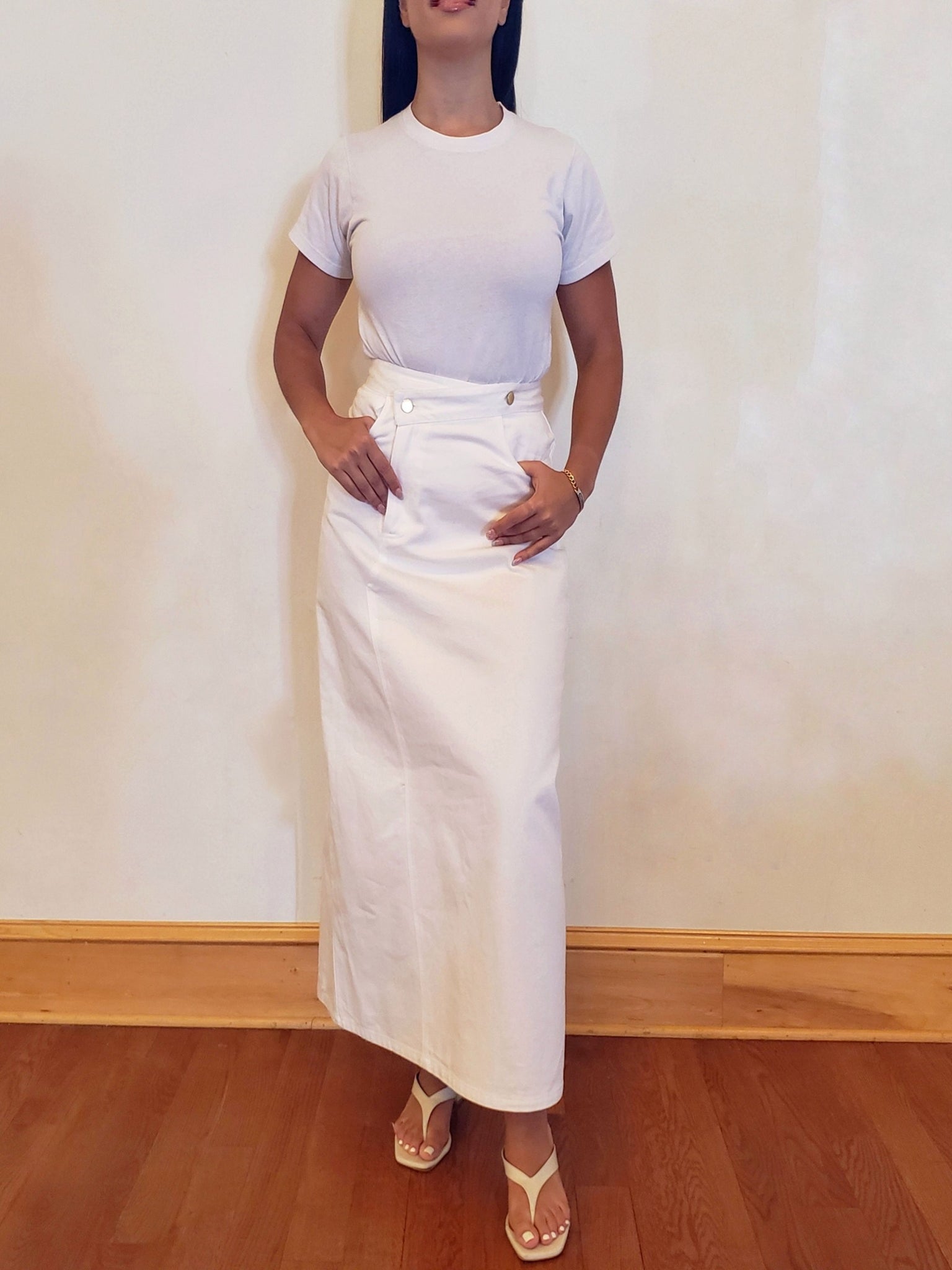Mariah Organic Cotton Asymmetrical Denim Maxi Skirt