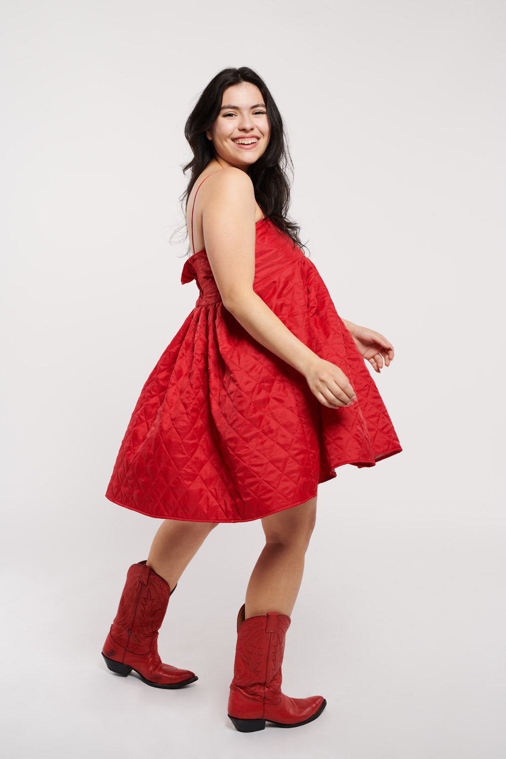 New York Puffer Dress Mini Jean Red